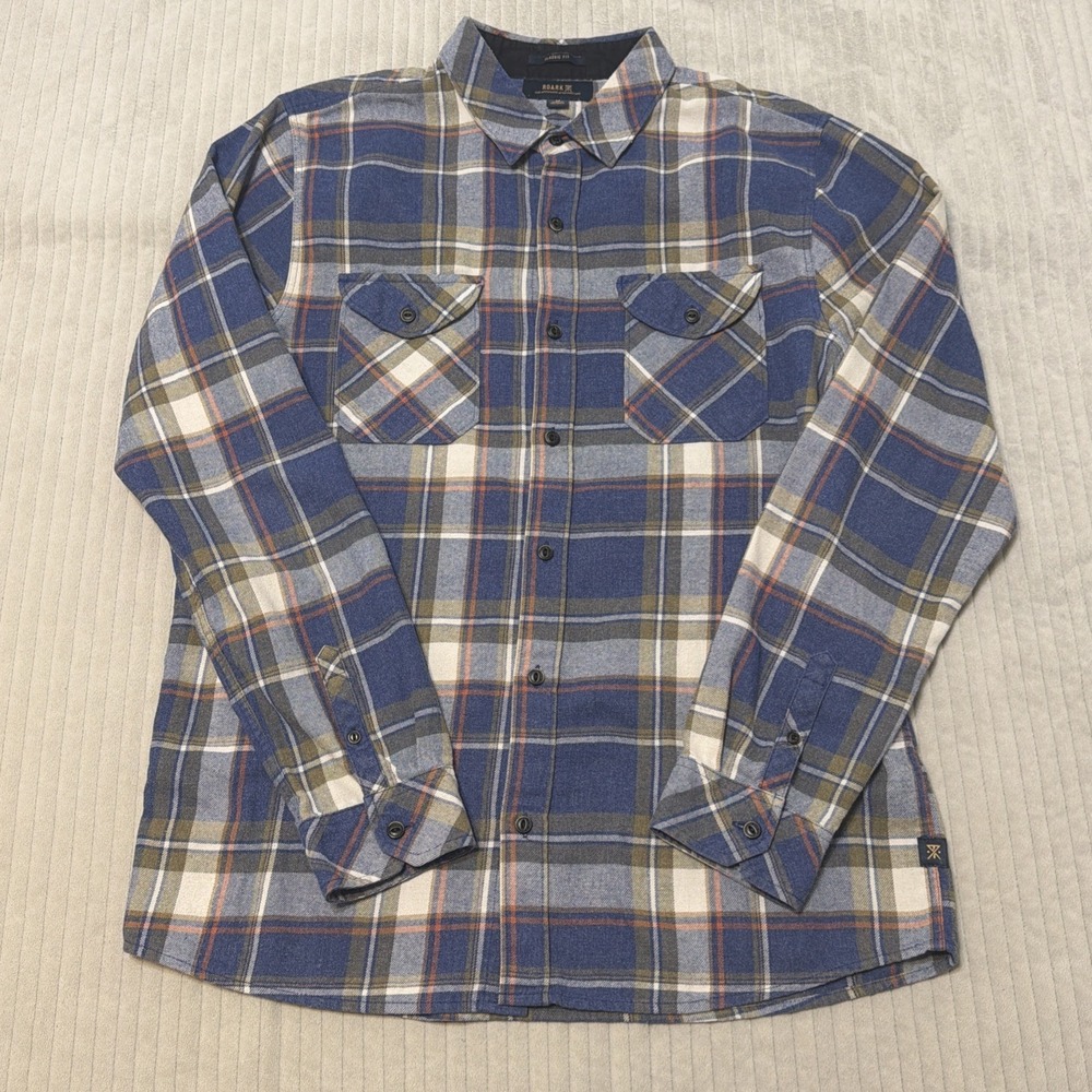 Roark Revival Shirt Mens M Blue green Plaid Flannel Button Front Pockets Casual